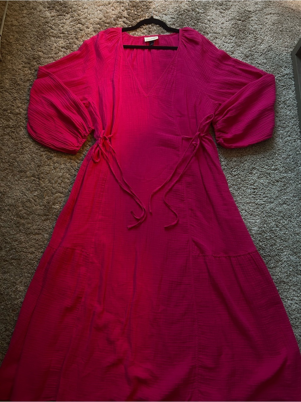 Universal Thread Bright Fuchsia Tie-Waist Balloon Sleeve Maxi Dress Women’s
